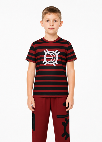 Victor Costume from Zombie High: Red-and-Black T-Shirt and Pants upper body view