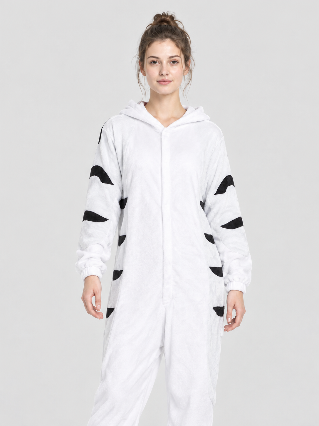Pajama Jumpsuit White with Black Spots and Hood