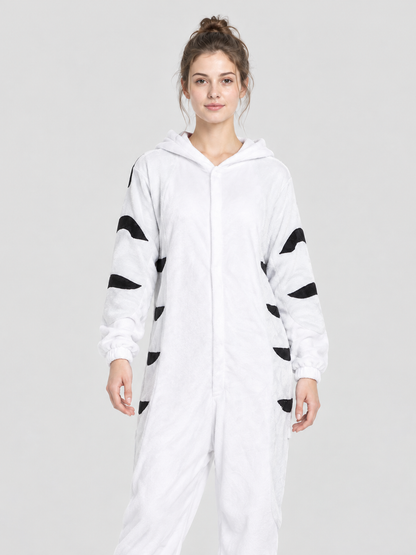 Pajama Jumpsuit White with Black Spots and Hood