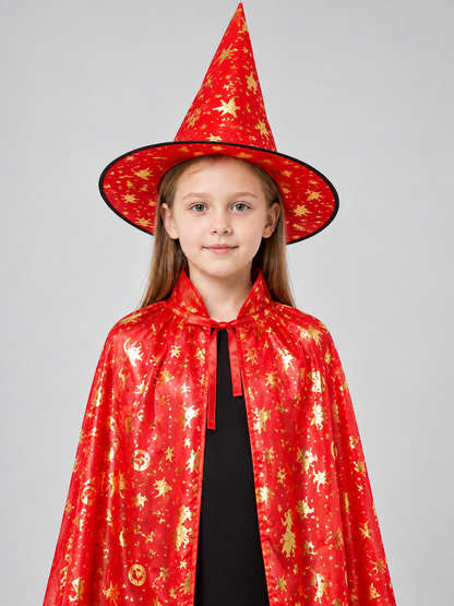Carnival Costume: Red Cape and Hat with Print