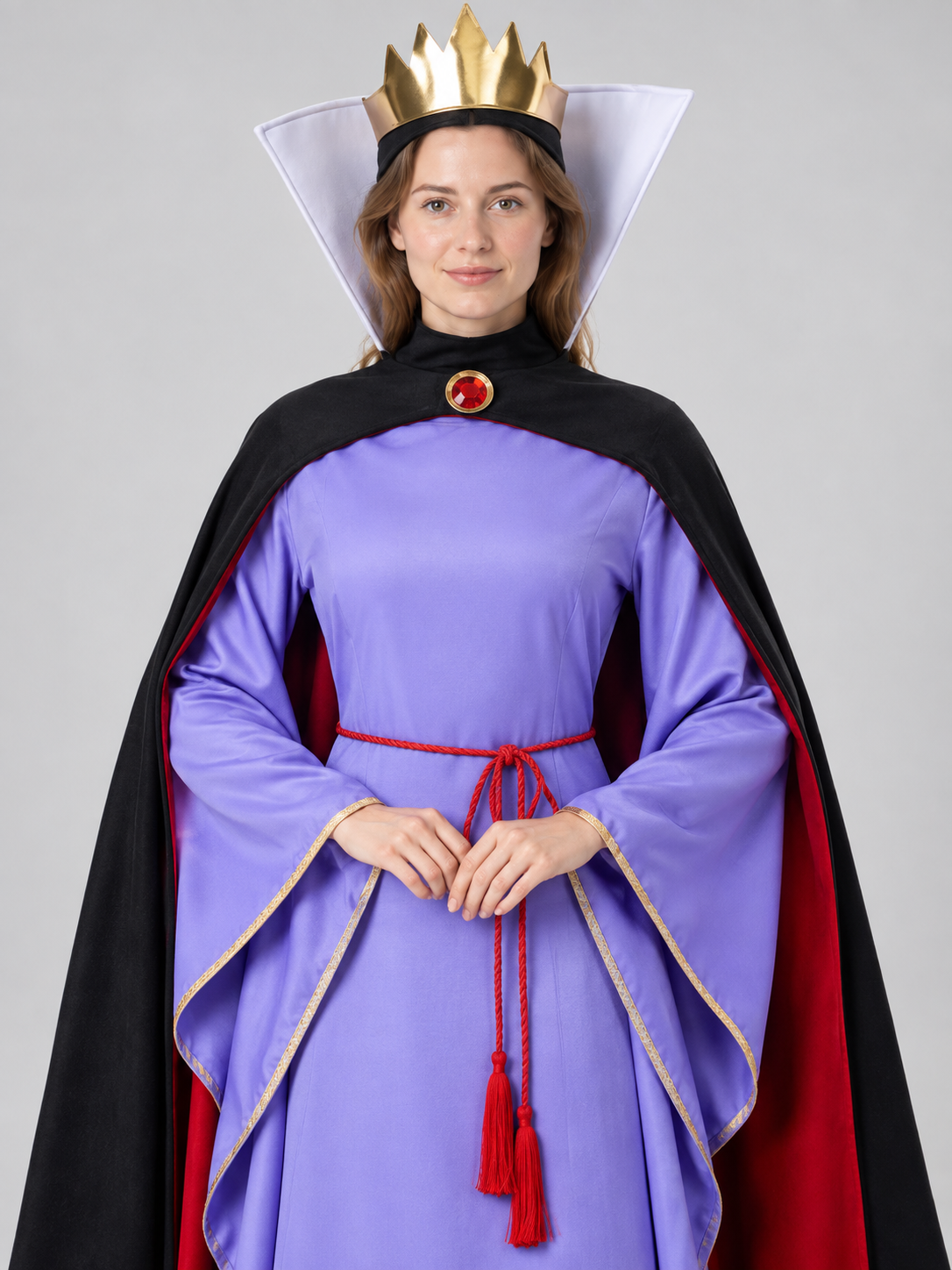 Adult carnival costume: dress, cape, crown, belt