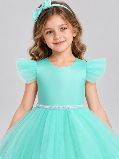 Girls' Holiday Dress with Full Skirt and Bow