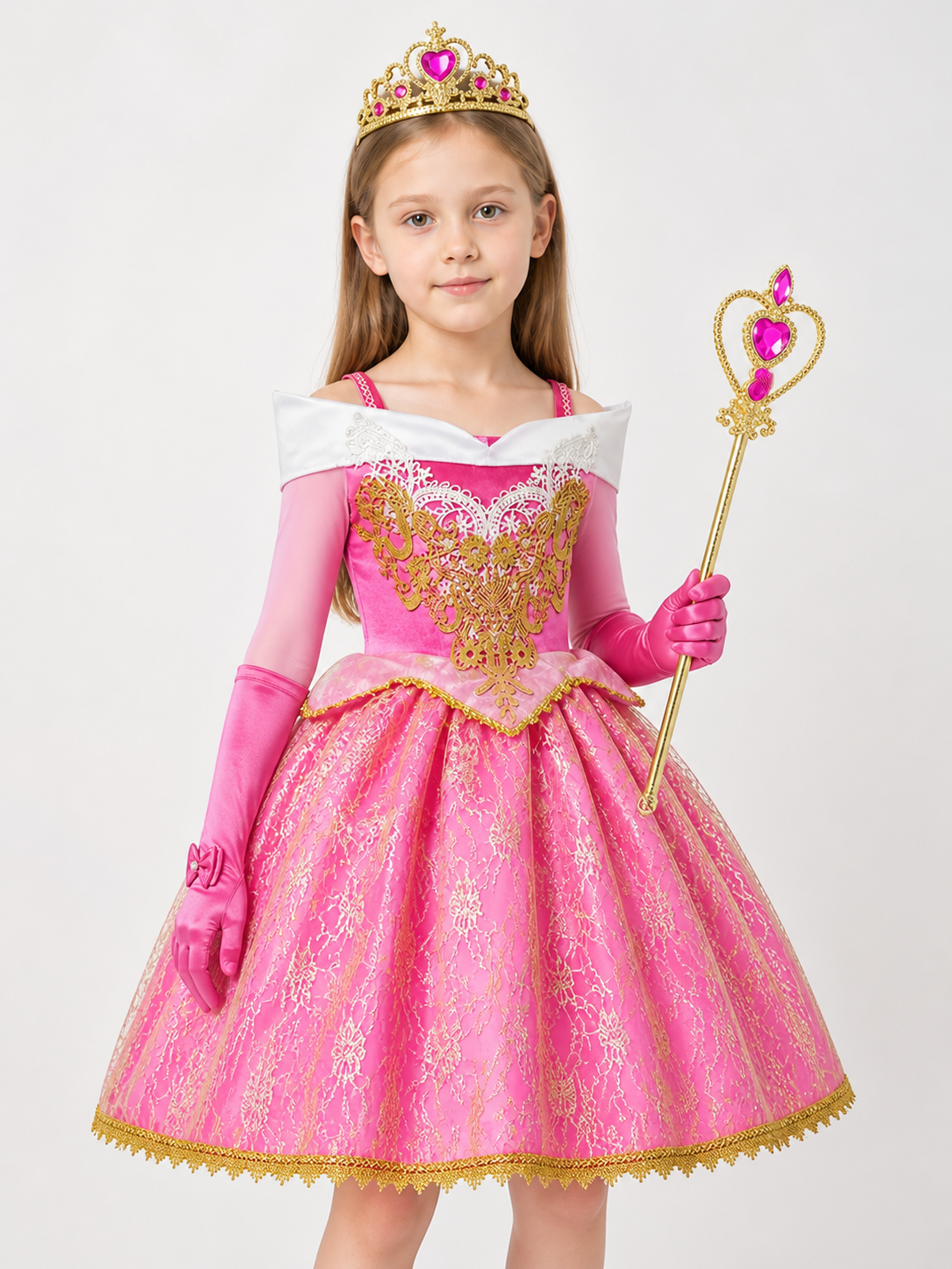 Pink Princess Costume with Crown and Scepter Costume Headwear detail 2
