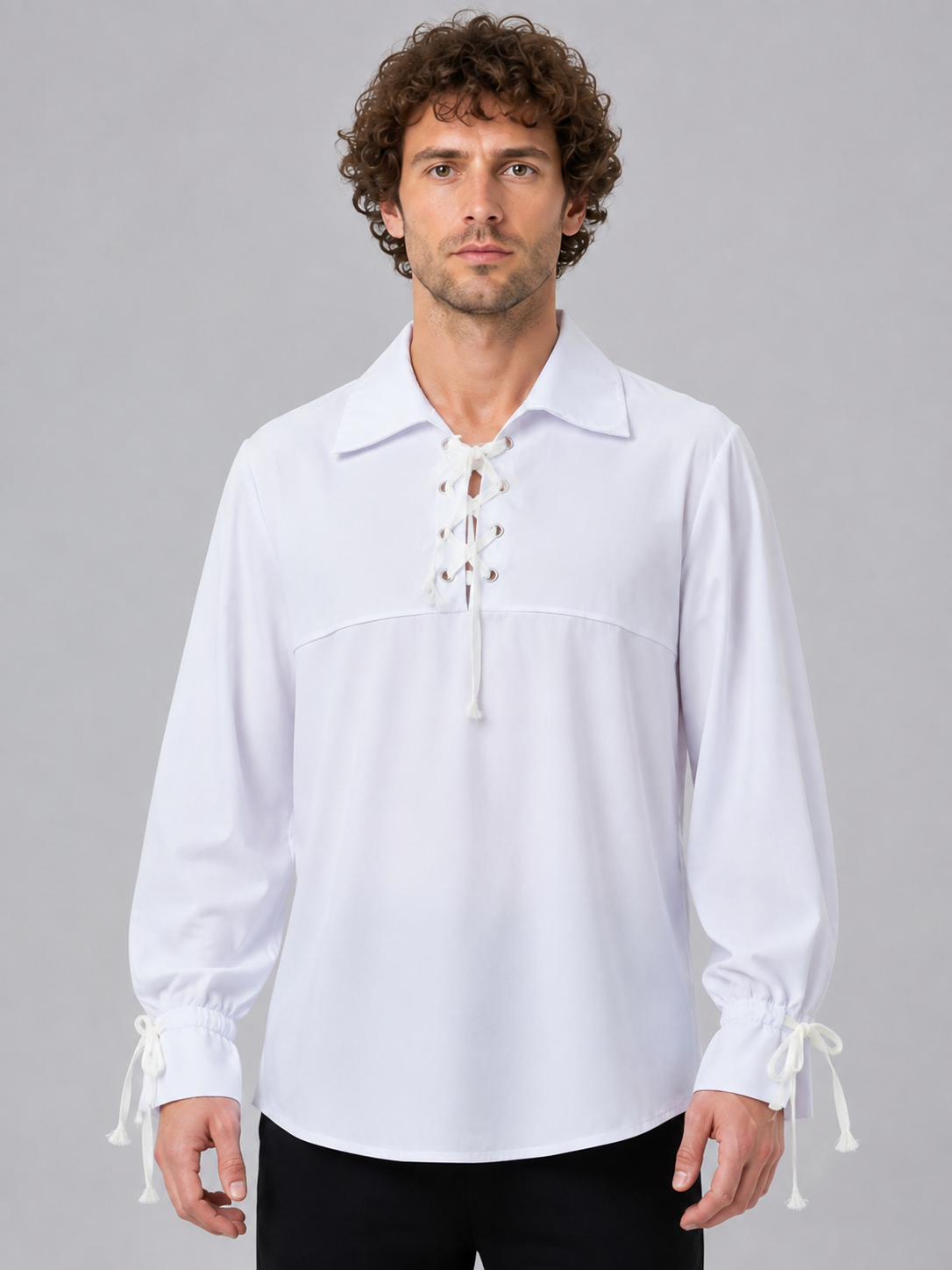 White Medieval Lace-Up Shirt Costumes detail 2