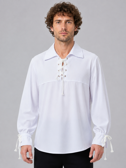 White Medieval Lace-Up Shirt Costumes detail 2