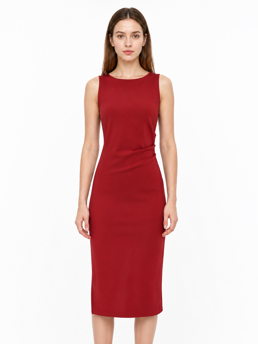 Red Fitted Sleeveless Dress with Draping Costume Dresses detail 3