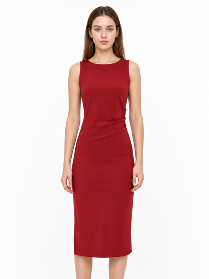 Red Fitted Sleeveless Dress with Draping Costume Dresses detail 3