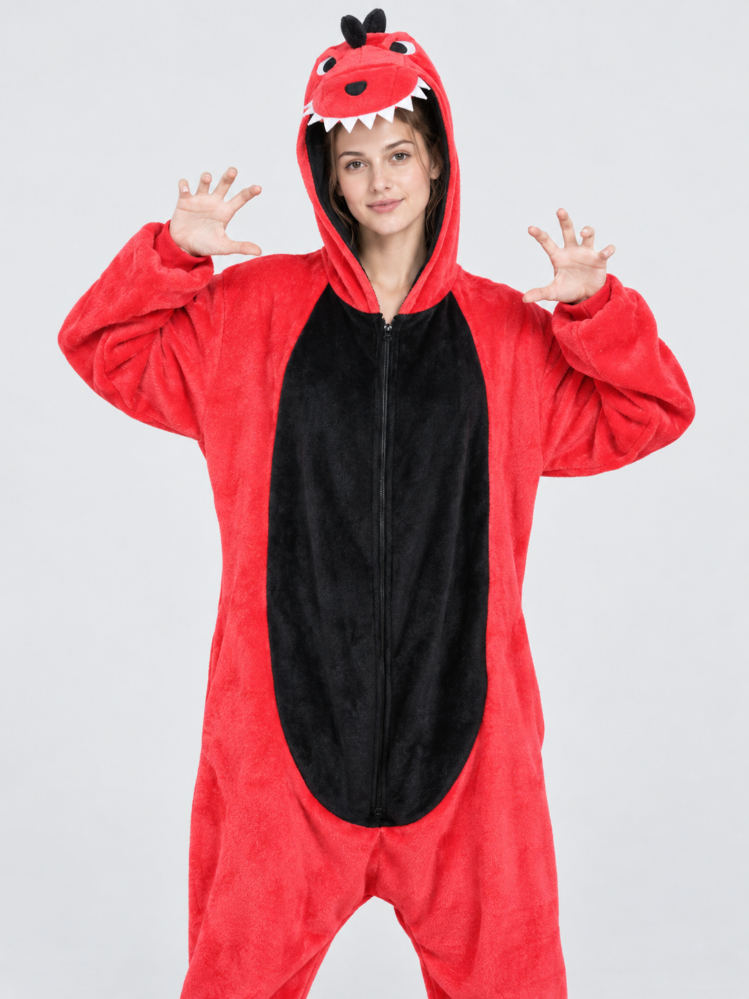 Red and Black Kigurumi Jumpsuit with Hood and Tail