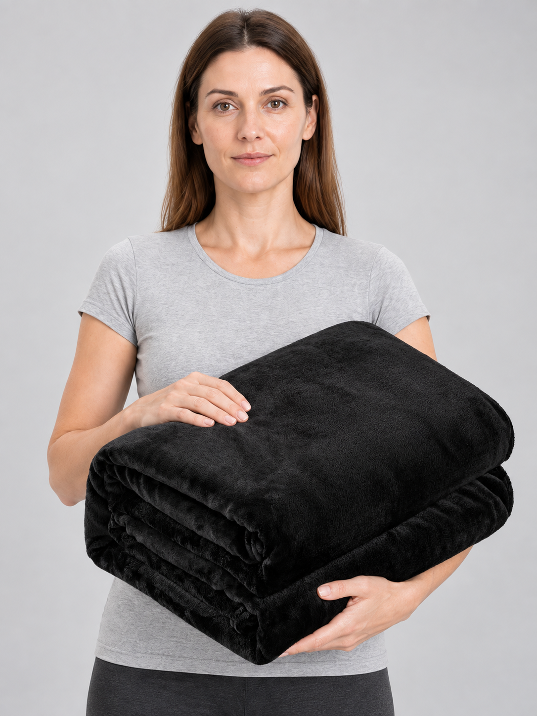 Black plush fleece rectangular blanket