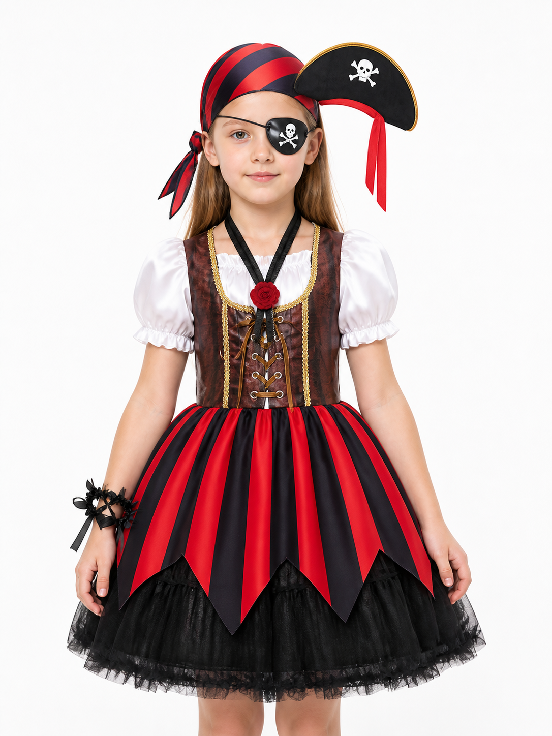 Children’s pirate costume with a full skirt and hat for Halloween product detail 3
