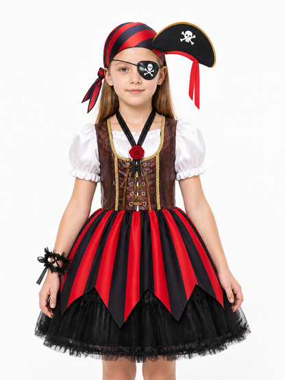 Children’s pirate costume with a full skirt and hat for Halloween product detail 3
