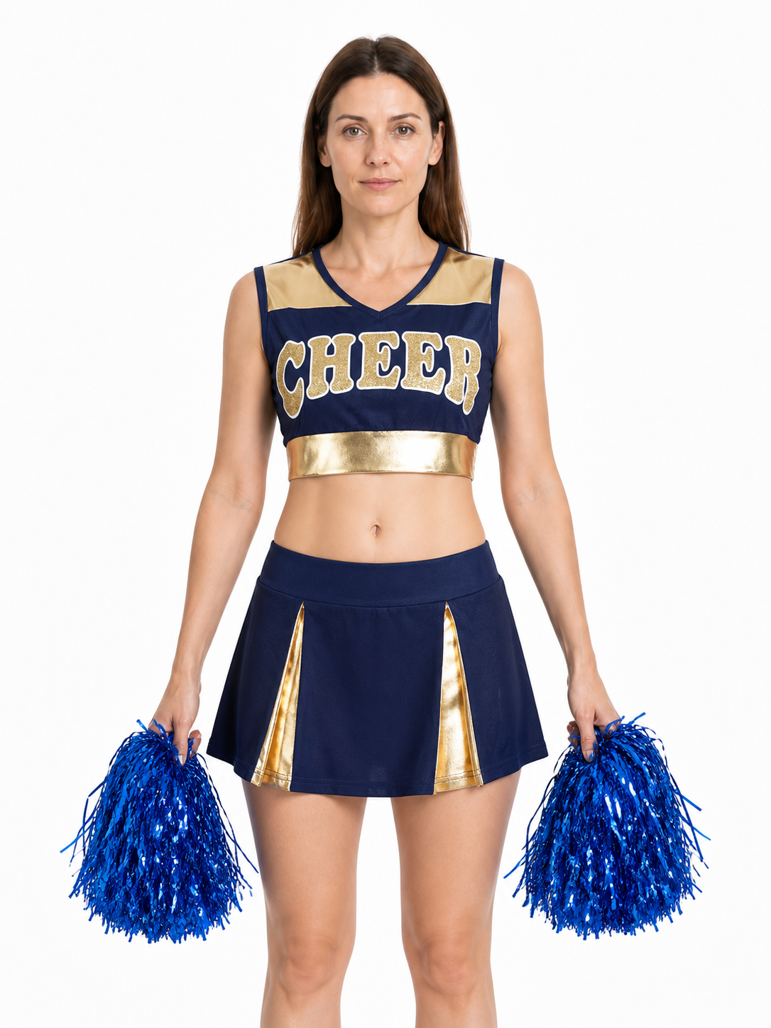 CHEER Cheerleading Outfit, Top and Skirt, Navy Blue upper body view