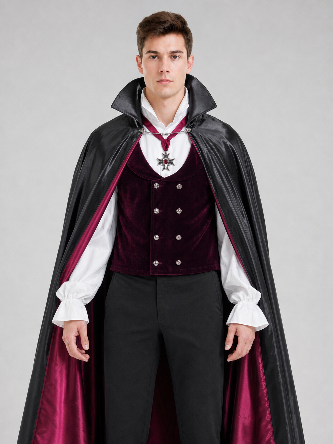 Gothic vampire costume with cape and vest