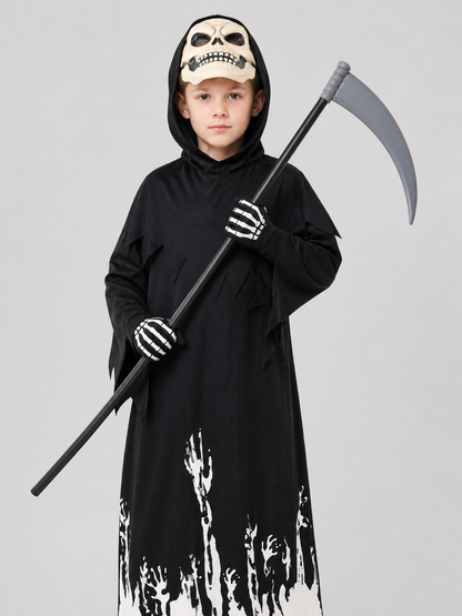 Gothic Grim Reaper Costume with Hood, Mask, and Scythe Costume Masks detail 3
