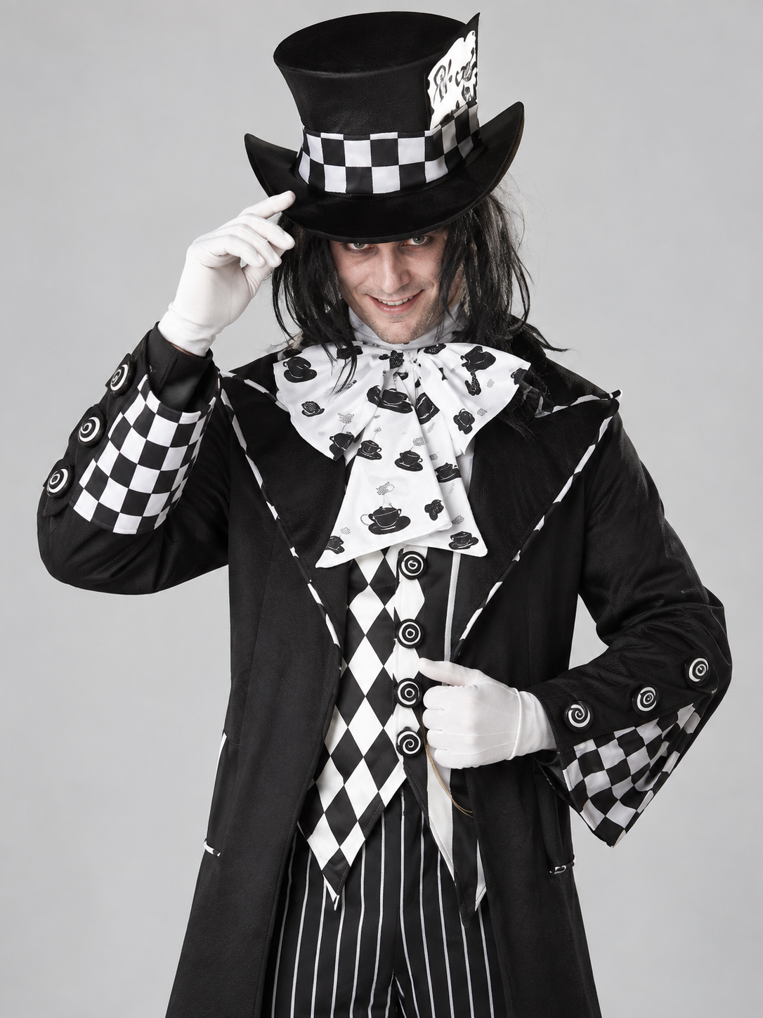 Black and white vampire costume with top hat