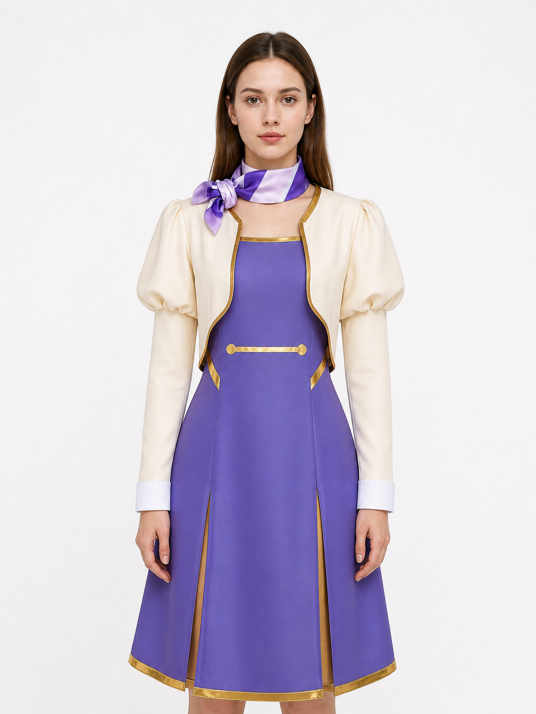 Cosplay Set with Dress, Jacket, and Striped Scarf