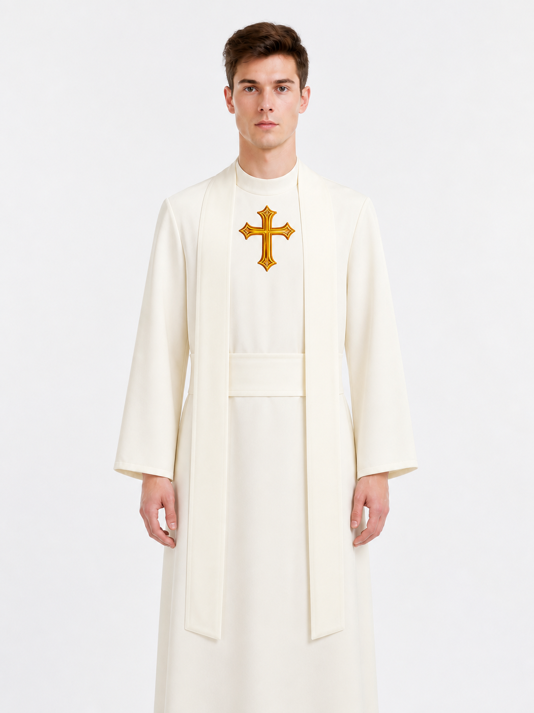 White Cassock with Gold-Tone Cross, 3-Piece Set product detail 2