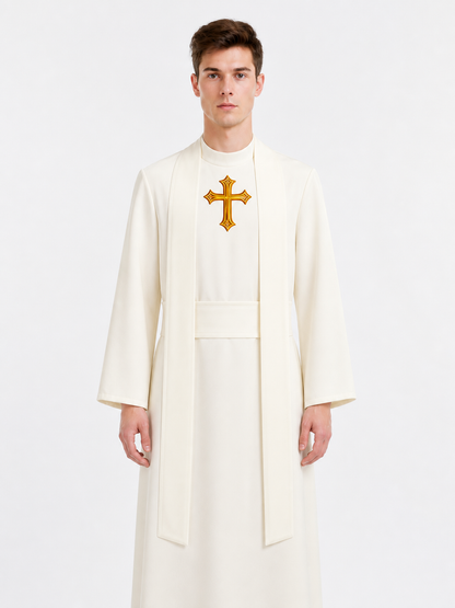 White Cassock with Gold-Tone Cross, 3-Piece Set product detail 2