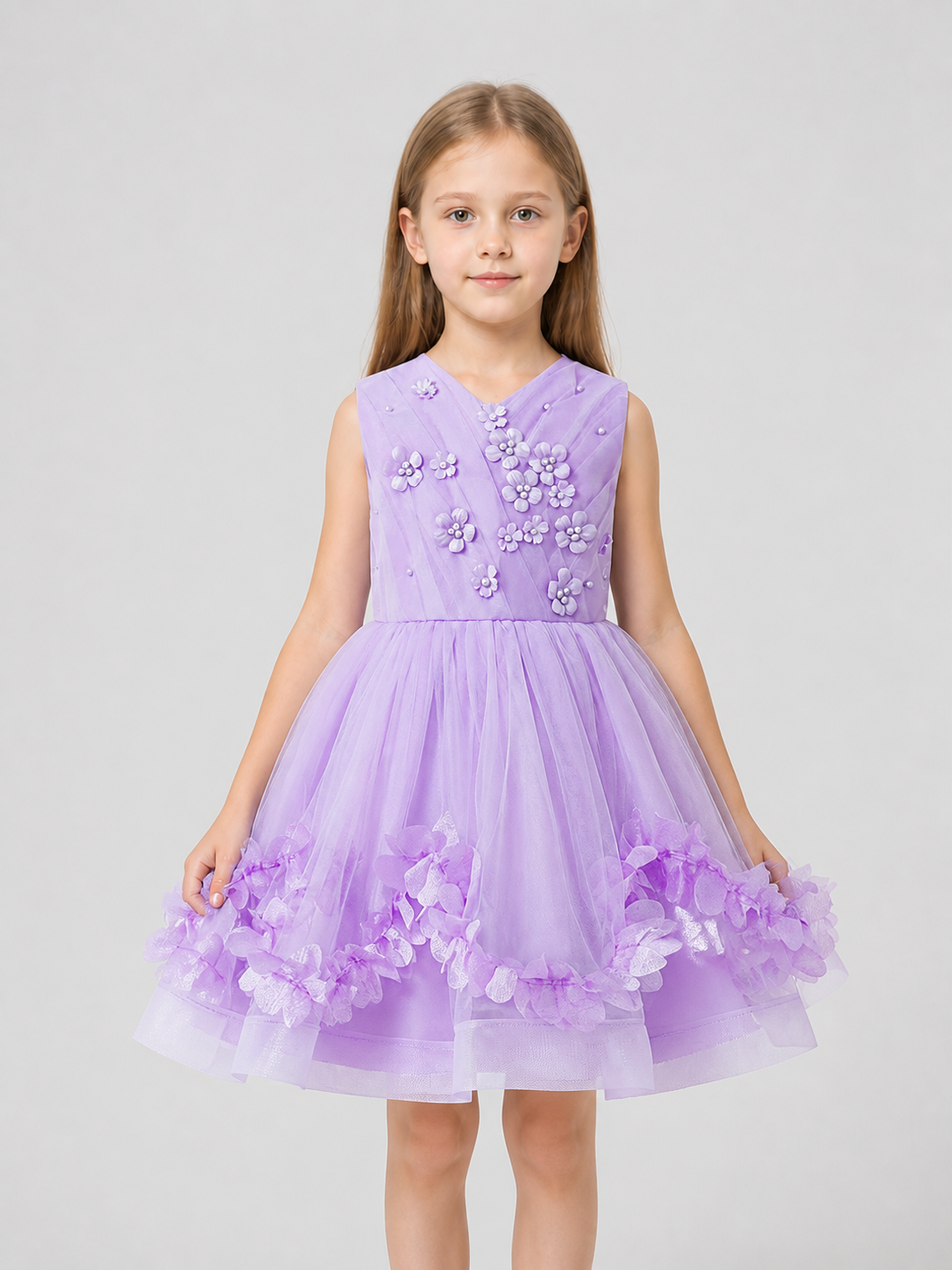 Dressy Dress with a Full Skirt and Floral Details