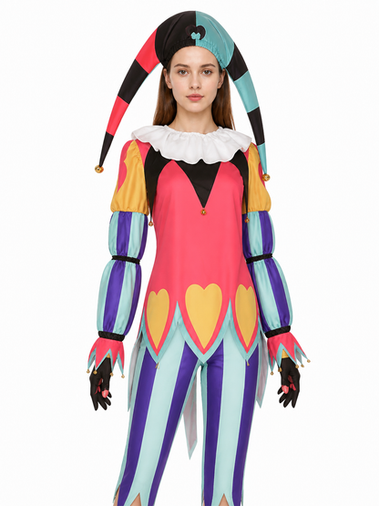 Clown Costume with Yellow Hearts and a Pointed Hat Costume Headwear detail 2