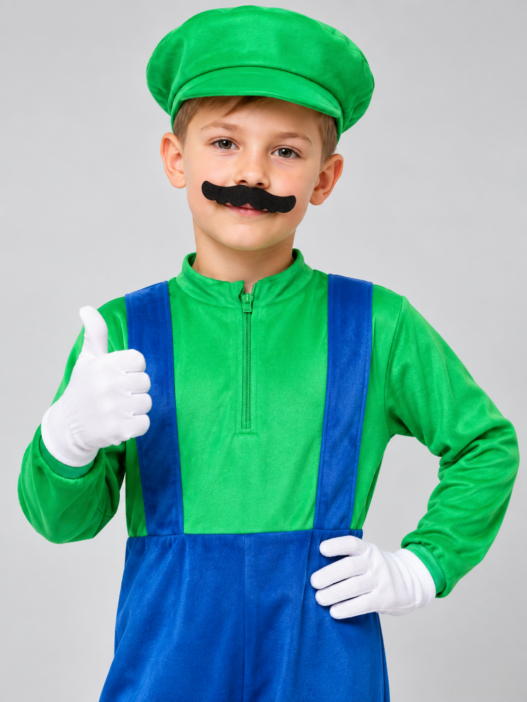 Kids' Carnival Costume Green Jumpsuit with Mustache