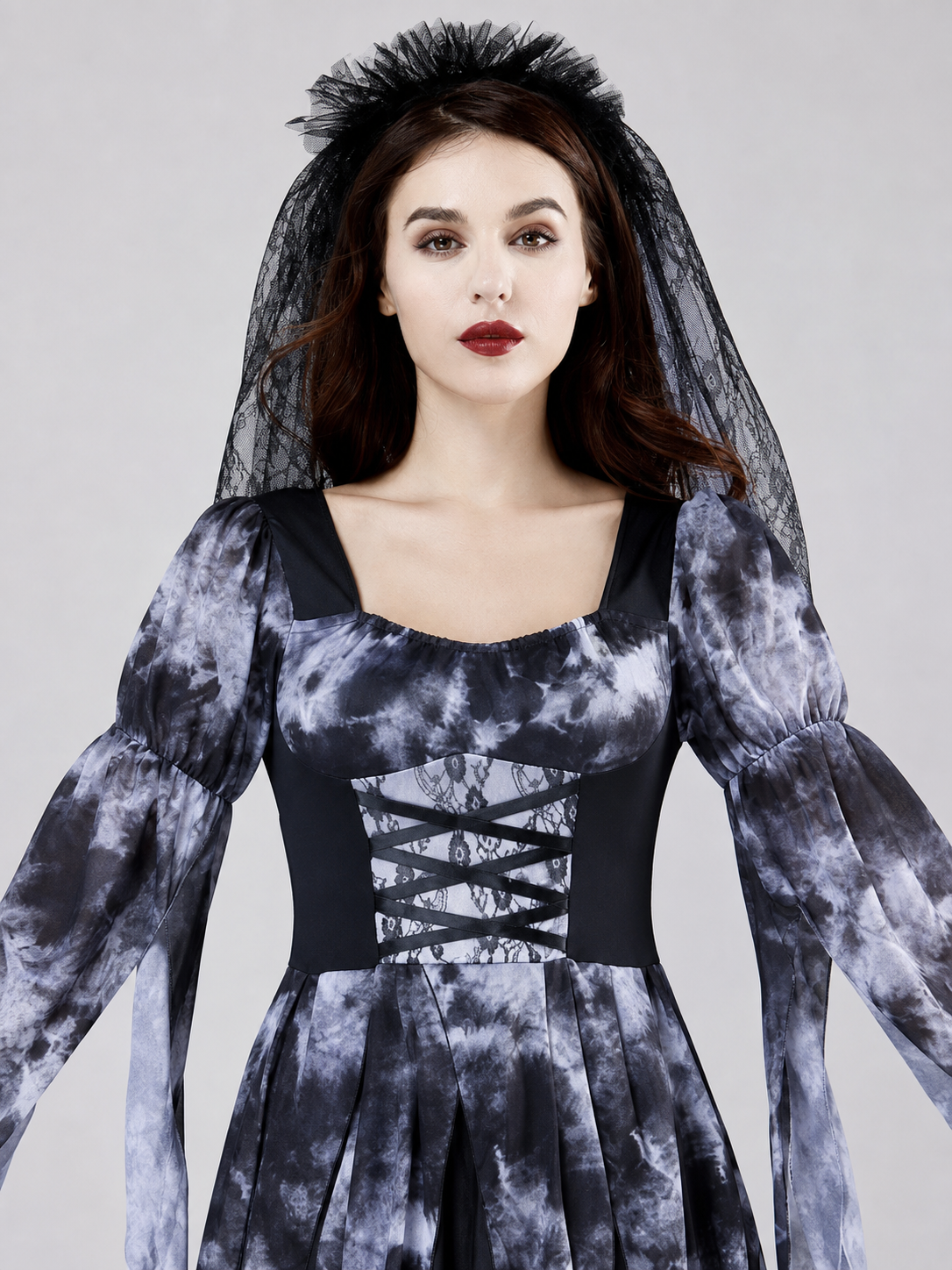 Black and Gray Gothic Dress with Black Veil