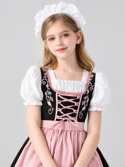 Kids' Dirndl Costume with Pink Apron and Tights