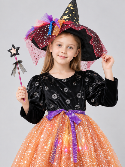 Kids' Witch Halloween Costume with Hat and Wand