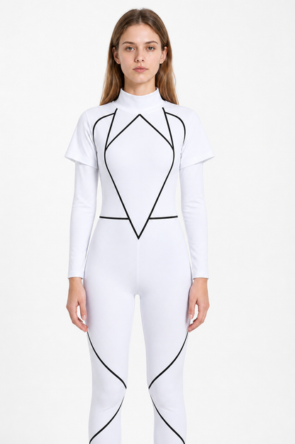 Kids' Cosplay Jumpsuit, White with a High Collar Costumes detail 3