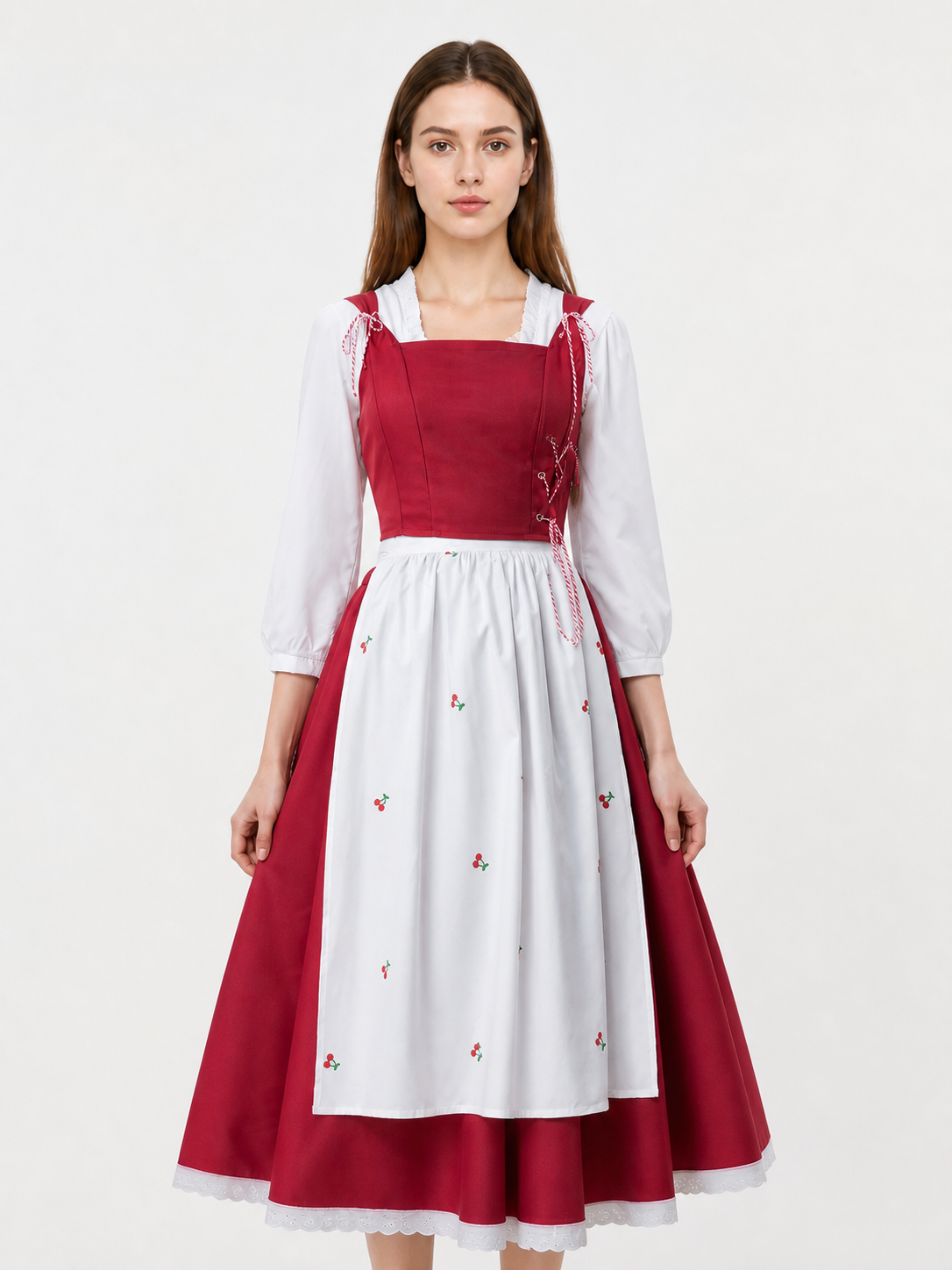 Dress with Apron and Cherry Print, Long Sleeves Costume Dresses detail 2