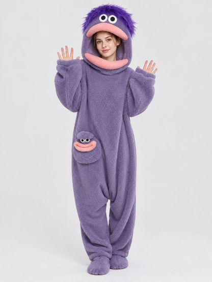 Purple Monster Pajama Jumpsuit with 3D Head
