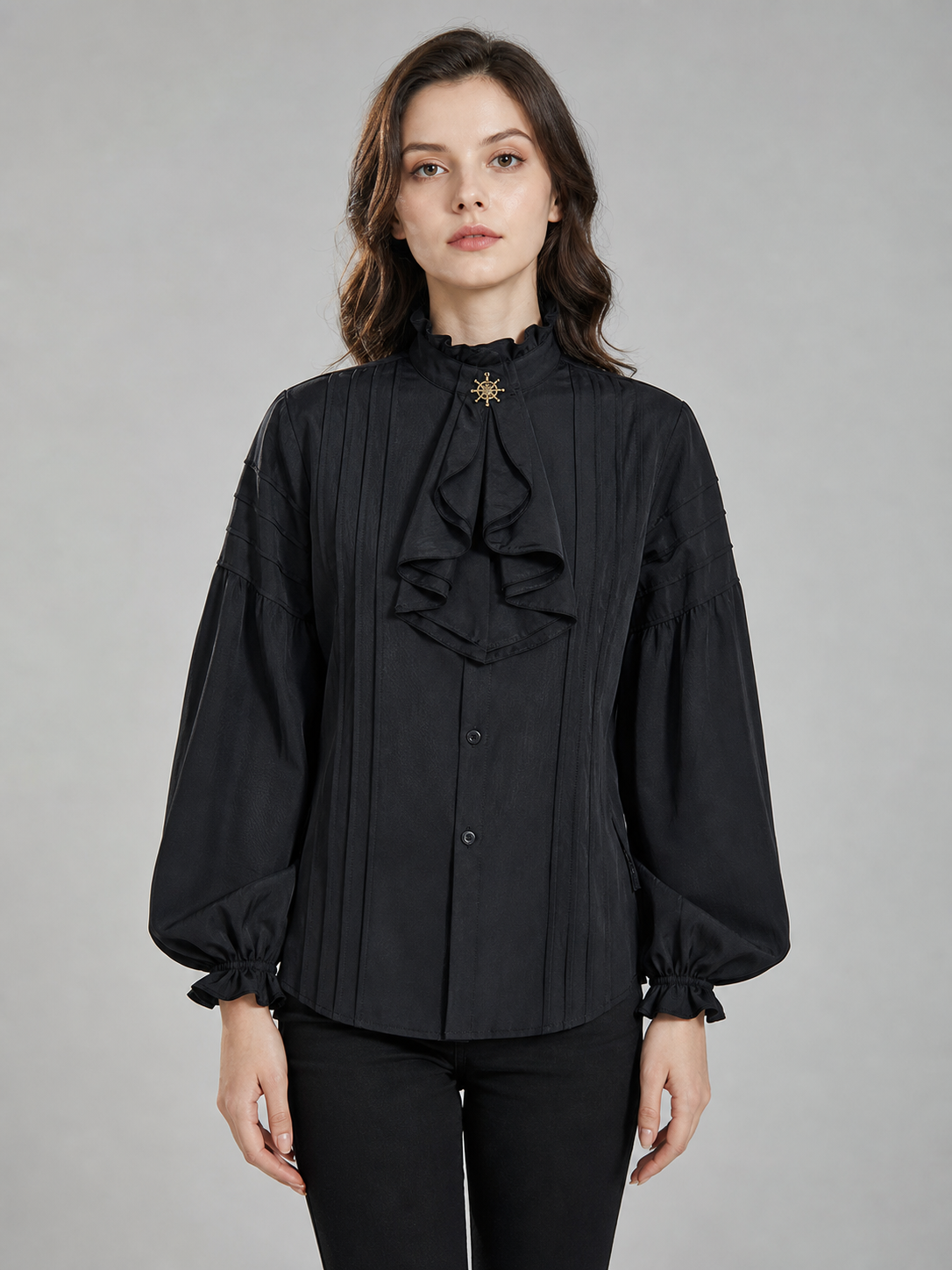 Black cosplay shirt with a high collar