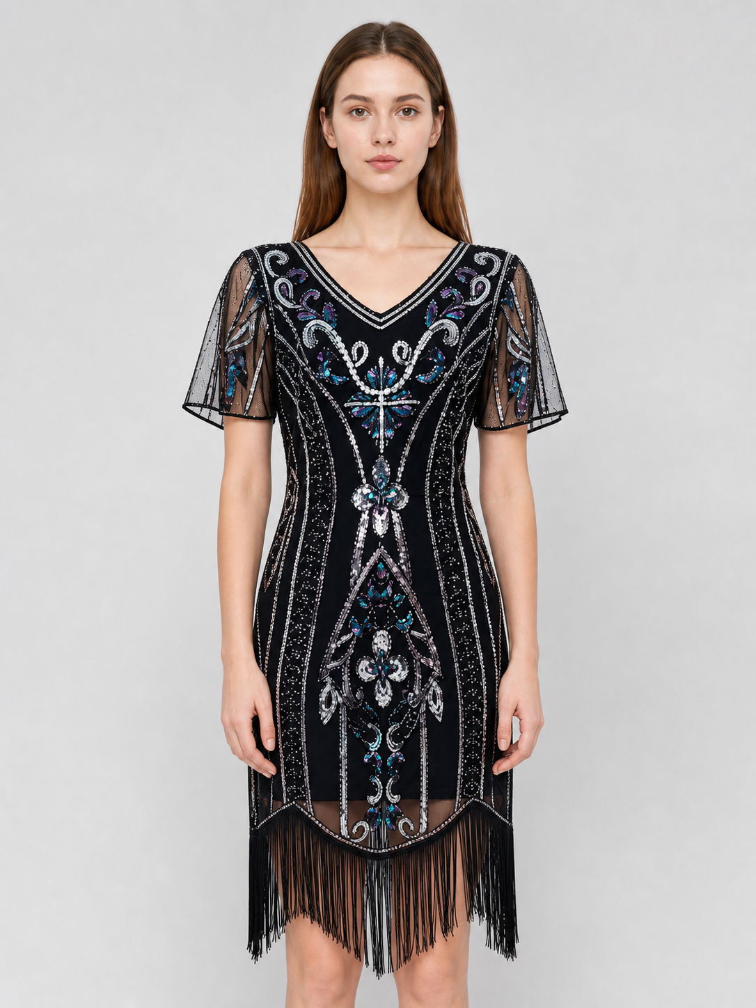 1920s-Style Sequin Dress with Fringe