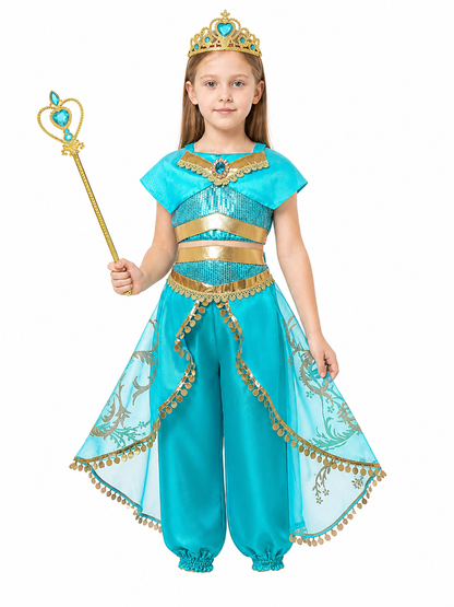 Princess Jasmine Costume for Girls with Crown and Staff Costume Headwear detail 3