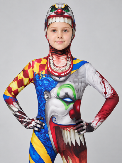 Zombie Clown Costume with Hood and Zipper
