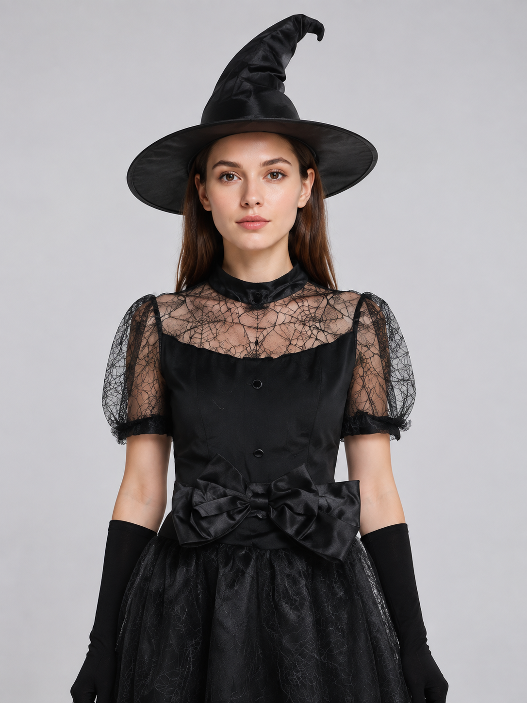 Black Witch Costume: Dress, Hat, and Gloves Costume Dresses detail 2