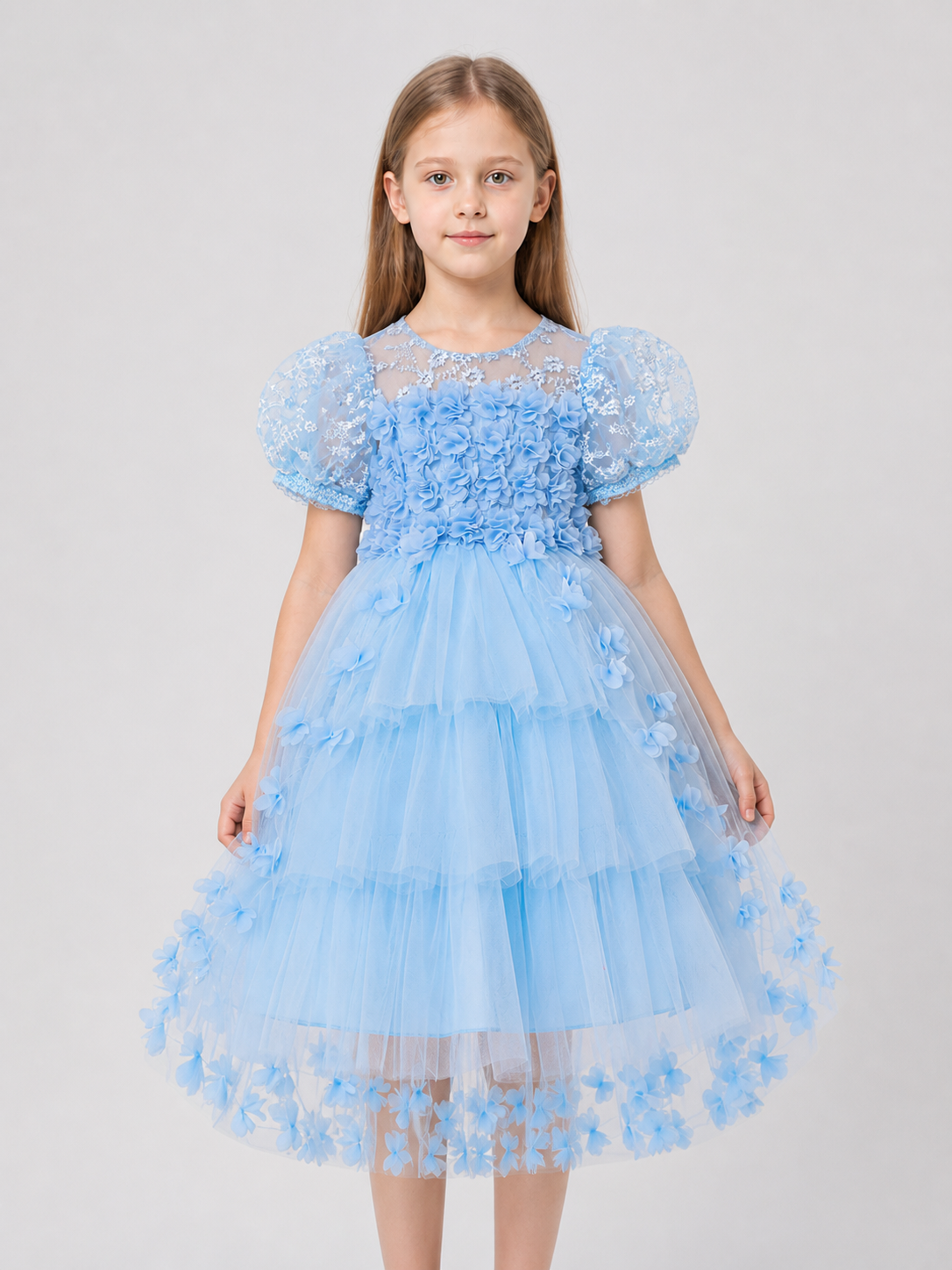 Girls' Dressy Party Dress with a Full Skirt and Flowers Costume Dresses detail 3