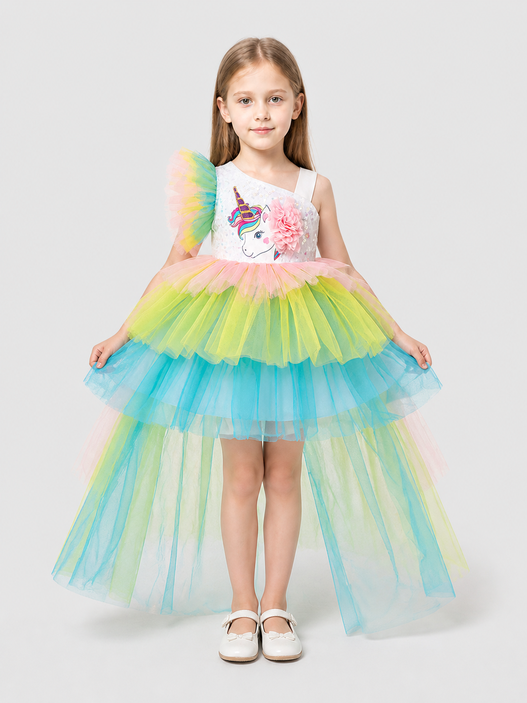 Princess Dress with Unicorn, Rainbow, and Train