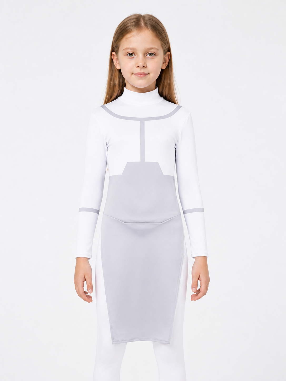 Gray and White Cosplay Jumpsuit with a High Collar Costumes detail 3