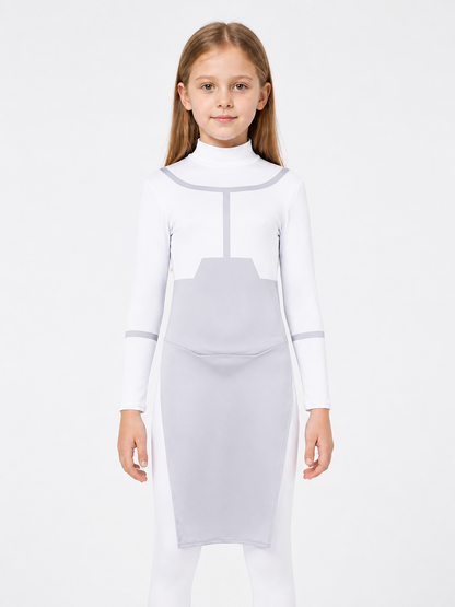 Gray and White Cosplay Jumpsuit with a High Collar Costumes detail 3