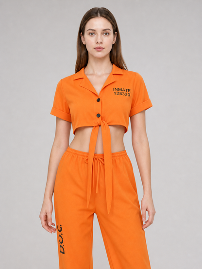 Prisoner Cosplay Costume: Top, Pants, Handcuffs