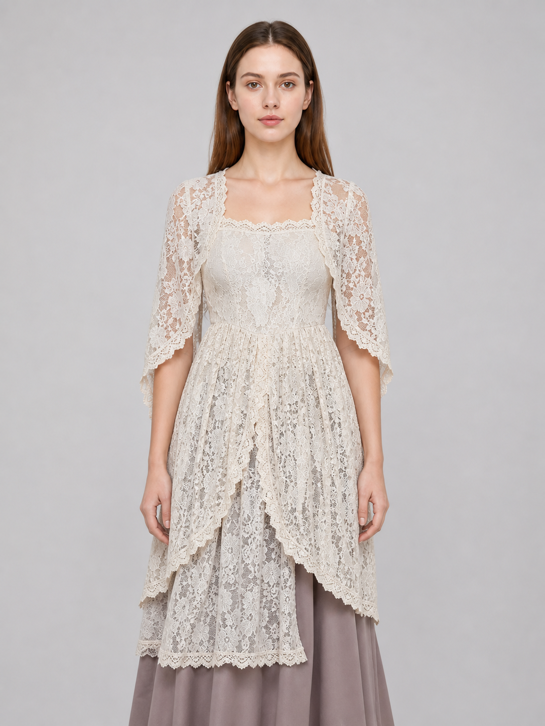 Retro Dress with Lace Head Covering