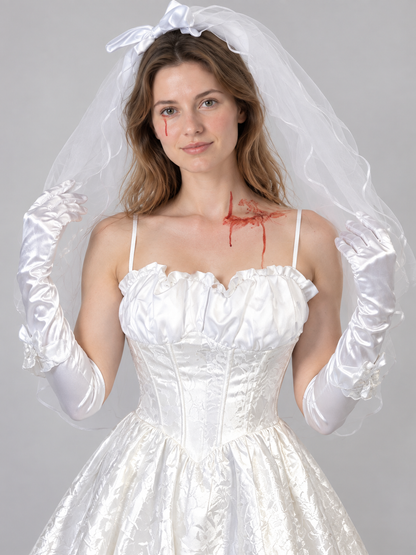 Vampire Costume: White Satin Dress, Veil