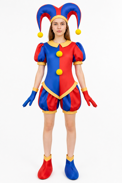 Pomni Clown Cosplay Costume with Hat and Gloves Costume Headwear detail 3