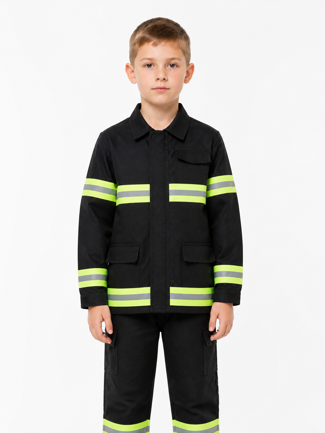 Children’s firefighter costume with reflective stripes