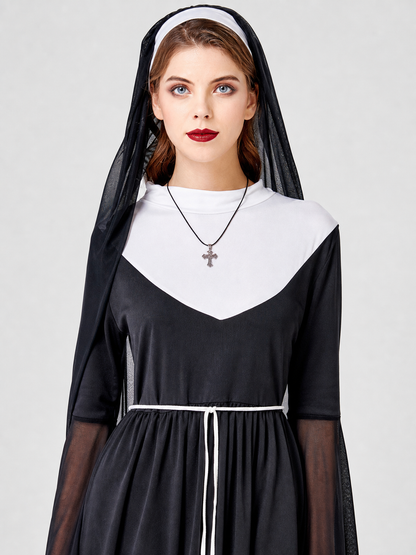 Robe Costume with Veil, White Collar, and Sleeves
