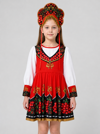 Children’s Retro Costume: Dress, Blouse, and Headwear product detail 3