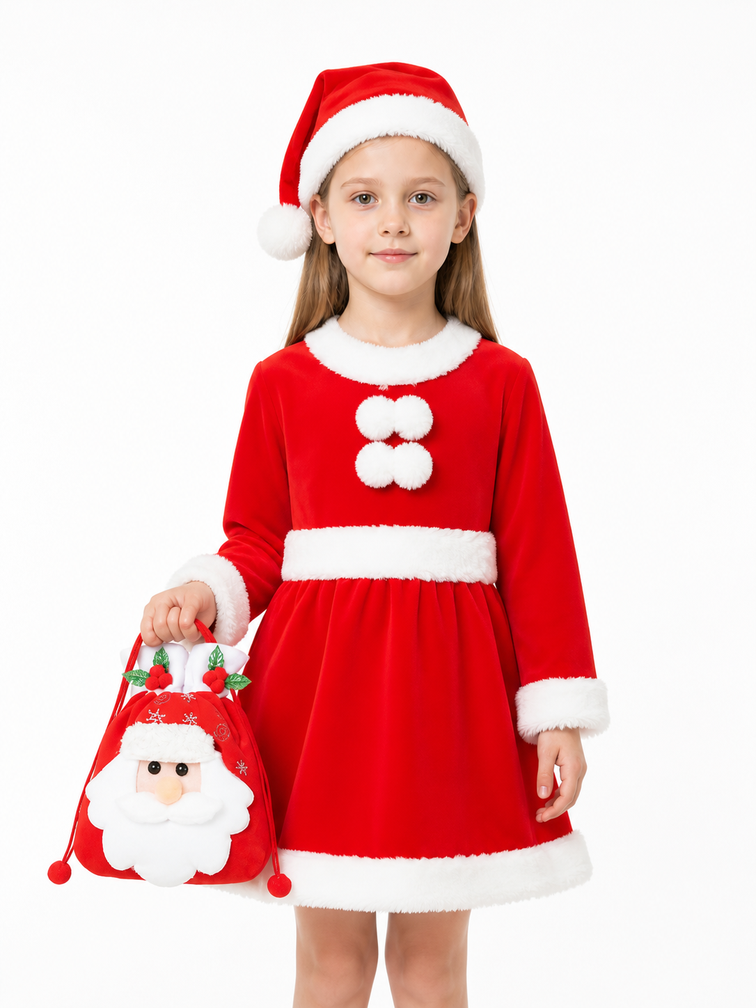 Children’s Santa Costume, Red Dress and Bag product detail 3