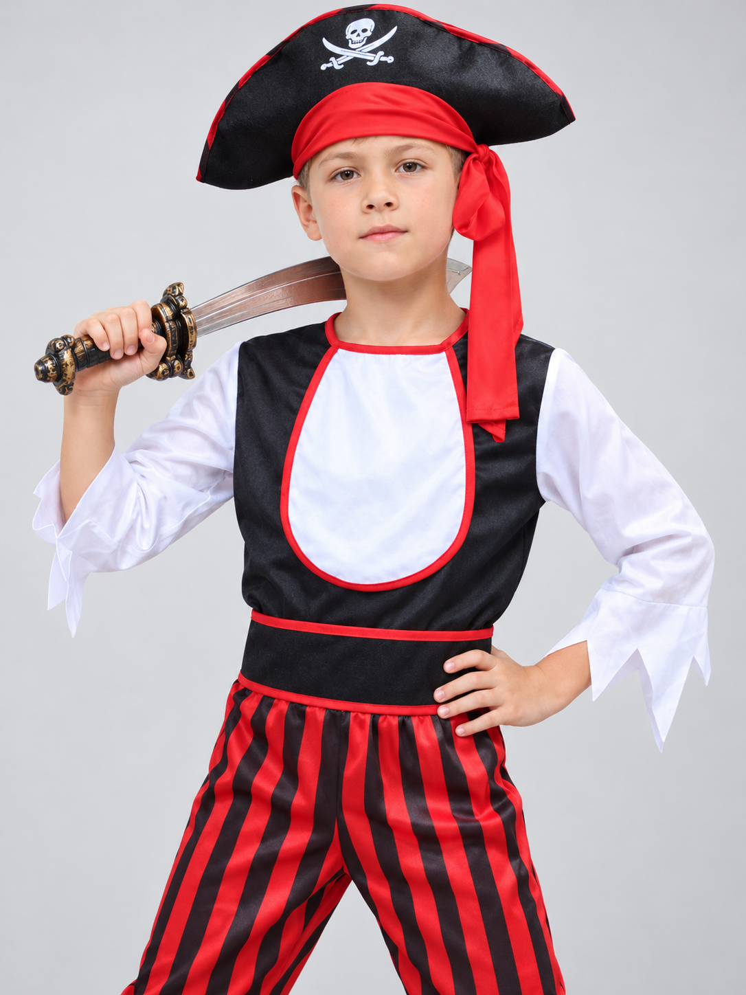 Kids' Pirate Costume with Black Hat and Vest
