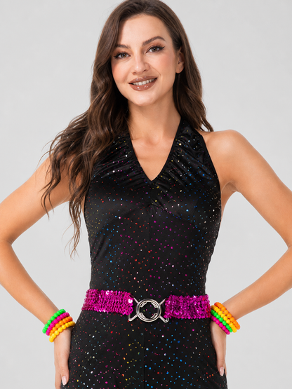 Sequin Disco-Style Jumpsuit with Flared Legs